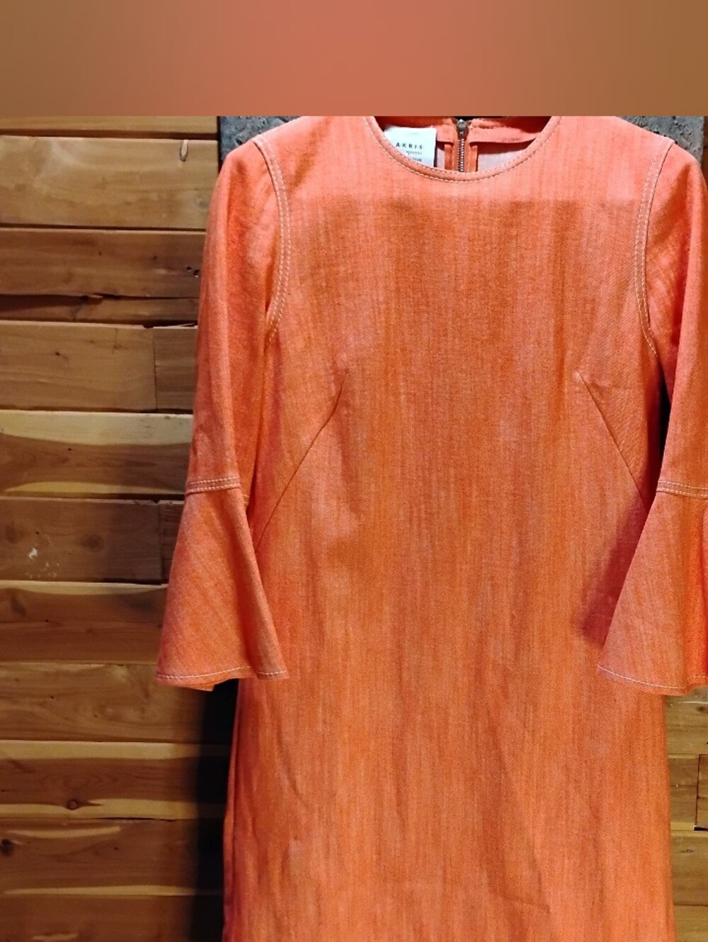 Akris Punto Denim Bell Sleeve Shift Dress. Coral orange Shade. New Without Tags - Picture 6 of 8